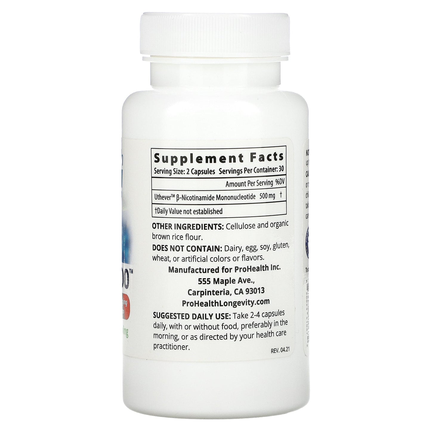 ProHealth Longevity, NMN Pro 500, 500 mg, 60 Capsules (250 mg per Capsule)